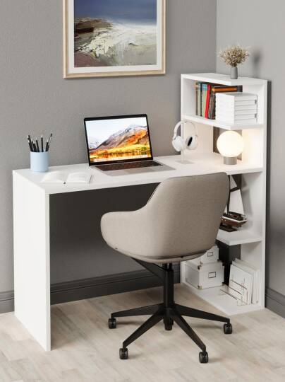 Kuzeylife Luga Kitaplık Çalışma Masası Beyaz