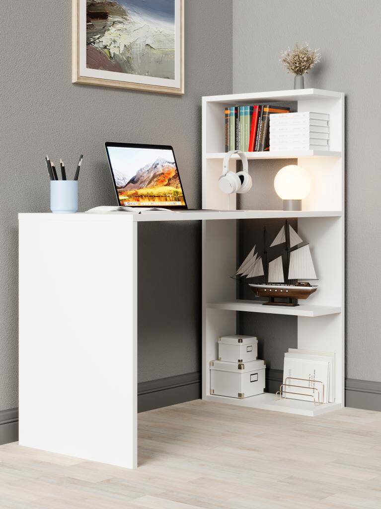 Kuzeylife Luga Kitaplık Çalışma Masası Beyaz - 2