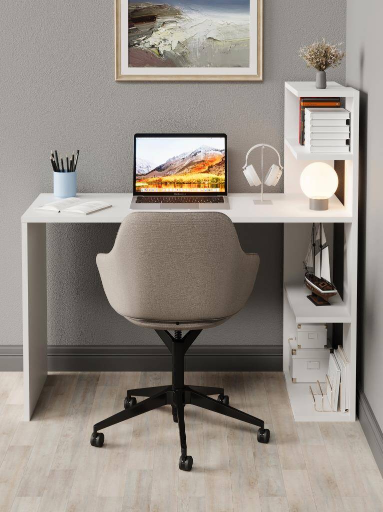 Kuzeylife Luga Kitaplık Çalışma Masası Beyaz - 3