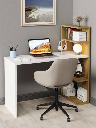 Kuzeylife Luga Kitaplık Çalışma Masası Safir Meşe