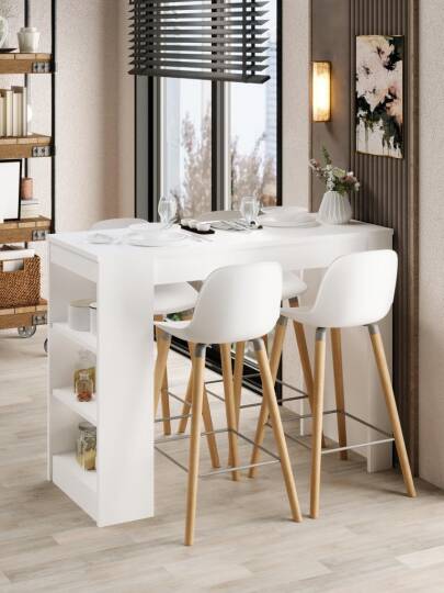 Kuzeylife Shelfy Bar Yemek Masası Beyaz