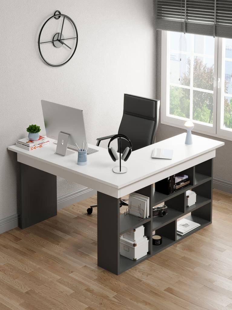 Kuzeylife Shelka Çalışma Masası Antrasit Beyaz - 1