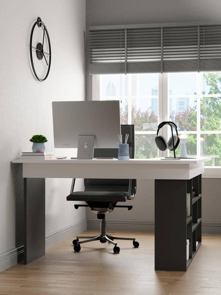 Kuzeylife Shelka Çalışma Masası Antrasit Beyaz - 2