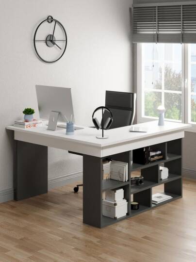 Kuzeylife Shelka Çalışma Masası Antrasit Beyaz - 3