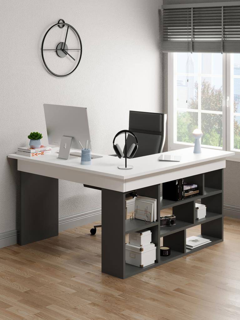 Kuzeylife Shelka Çalışma Masası Antrasit Beyaz - 3