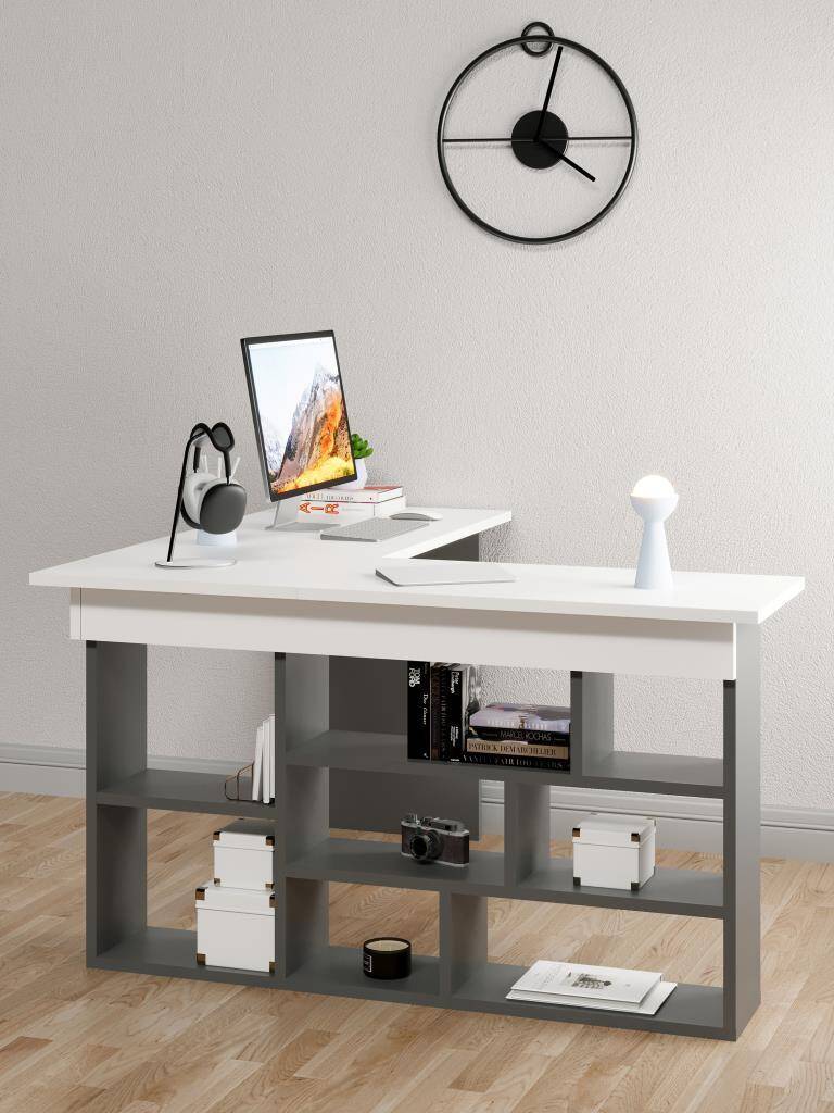 Kuzeylife Shelka Çalışma Masası Antrasit Beyaz - 4