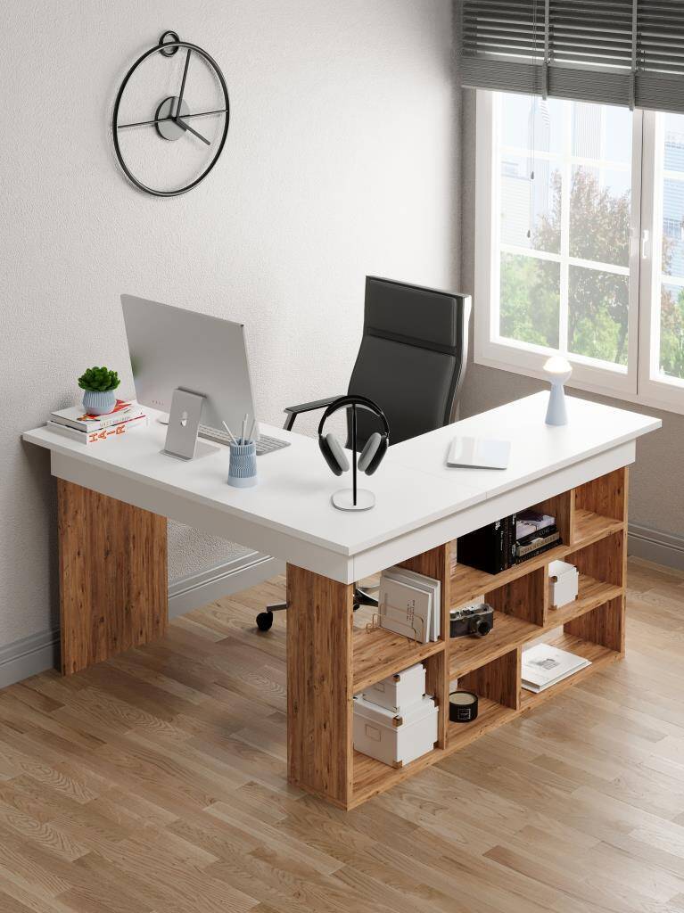 Kuzeylife Shelka Çalışma Masası Atlantik Çam Beyaz - 1