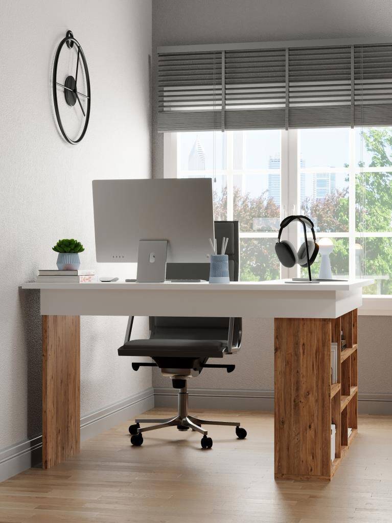 Kuzeylife Shelka Çalışma Masası Atlantik Çam Beyaz - 2