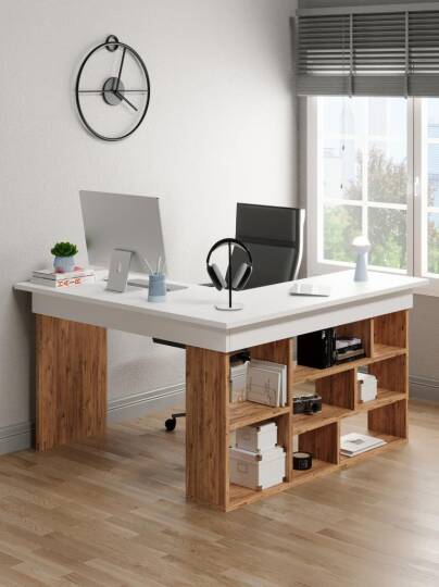 Kuzeylife Shelka Çalışma Masası Atlantik Çam Beyaz - 3