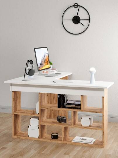 Kuzeylife Shelka Çalışma Masası Atlantik Çam Beyaz - 4