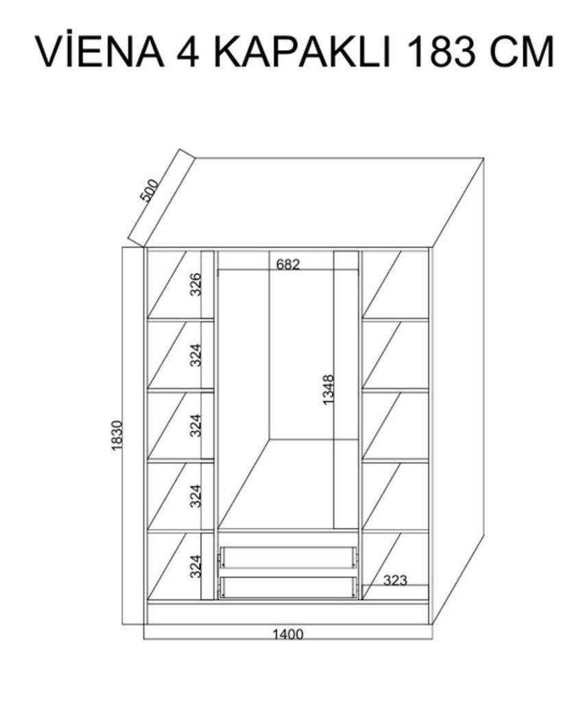 Kuzeylife Viena Gardırop 4 Kapaklı 183 cm-1 - 6