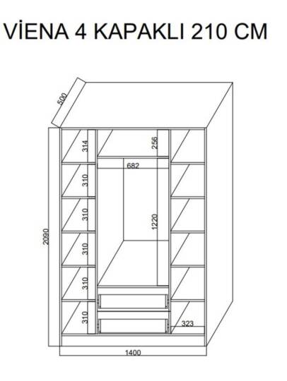 Kuzeylife Viena Gardırop 4 Kapaklı 210 cm-1 - 6