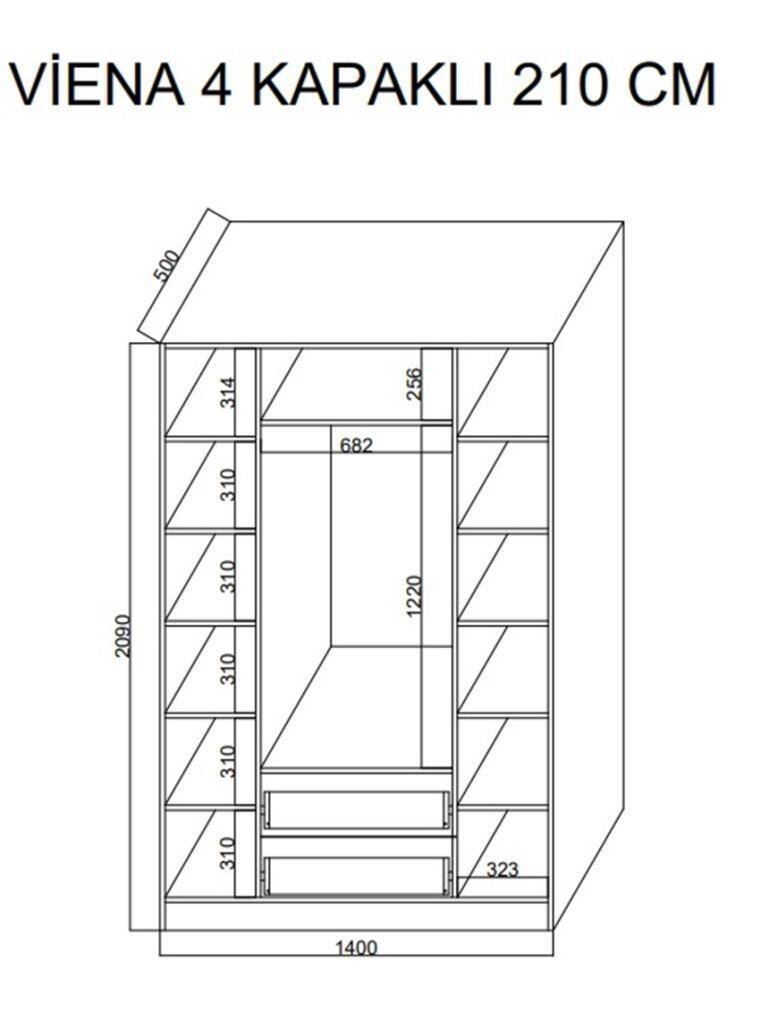 Kuzeylife Viena Gardırop 4 Kapaklı 210 cm-1 - 6